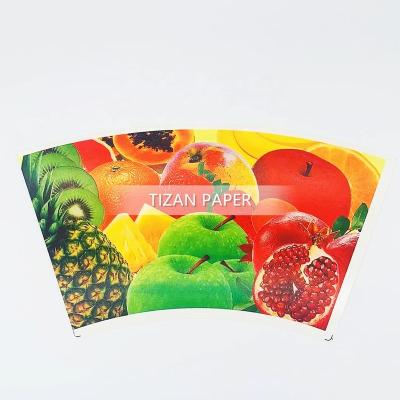 China Biodegradable fruit 12oz 14oz 16oz custom design printed double pe coated paper cup fan for sale