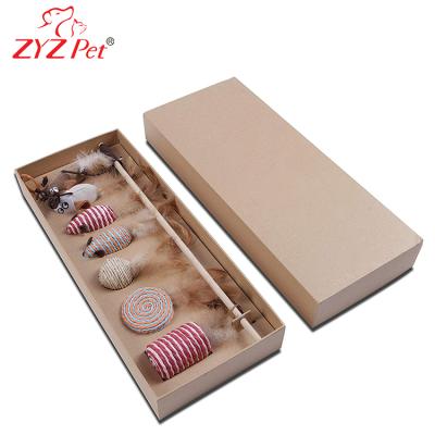 China ZYZ Sustainable PET Enigma Cat Stick Toy, Feather Mouse Cat Toys Set in Gift Box for sale