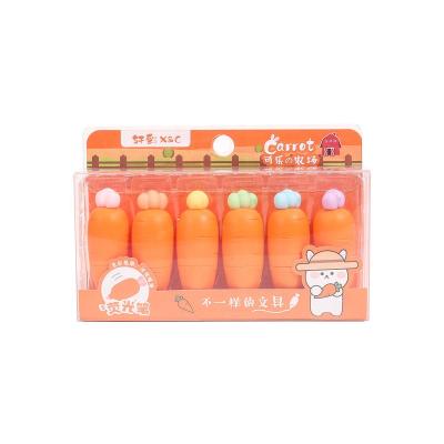 China Cute 6colors Carrot Andstal Carrot Series Highlighter Marker Pen Highlighter Set For Kid School Supplies for sale