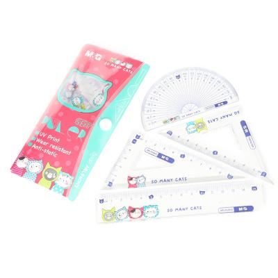 China Cute M&G Cat Plastic Ruler Math Set Of 4 Pack For Students School Measuring Tools for sale