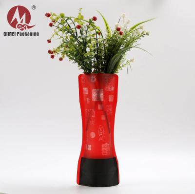 China 2018 Custom Printing Red Foldable Small Flower Vases Fashion Red Clear Plastic Flower Vases OEM Product Small for sale