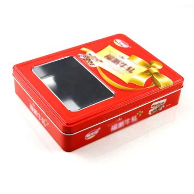 China Recyclable Clear Window Tin Box For PVC Gift Nougat Tin Box Food Grade Candy Material Window for sale