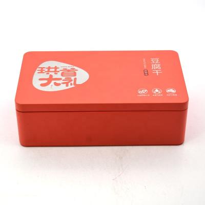 China New Recycled Materials Rectangle Tofu Tin Box Food Grade Tinplate Metal Packaging Tin Box Orange Food Tin Box For Tofu for sale