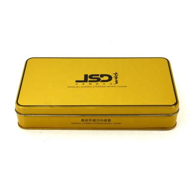 China Recyclable customization car supplies tin box with yellow rectangular metal tin box packaging for china for sale