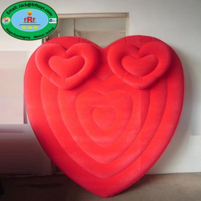 China Lover Heart Shape Foldable Flocking Inflatable Air Mattress for sale