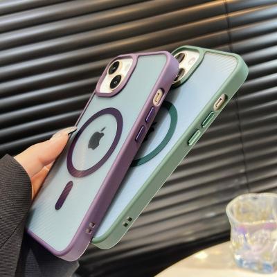 China Shockproof Transparent Magnetic Wireless Charging Mobile Phone Case Protective Case for iPhone 15/14/13 pro for sale