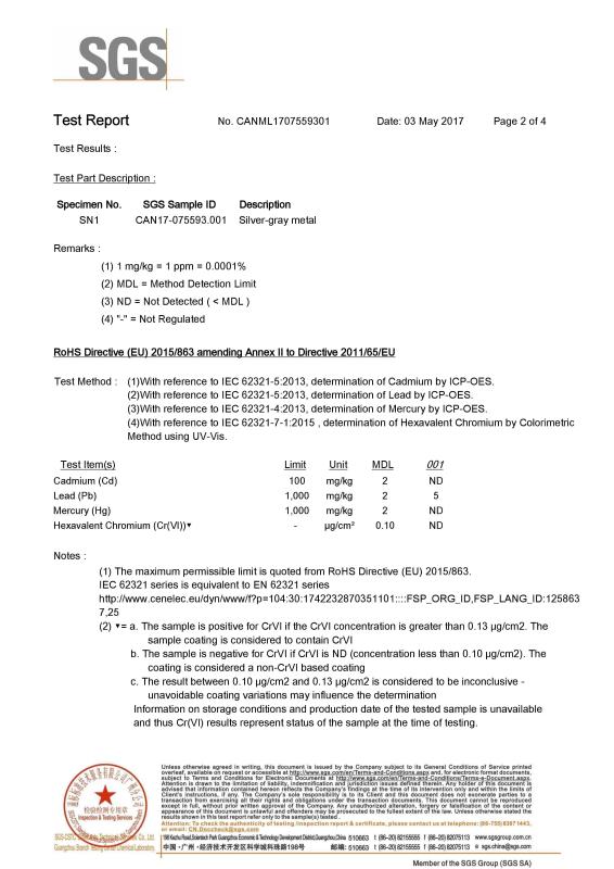 SGS Certification - Dongguan Hilbo Magnesium Alloy Material Co.,Ltd