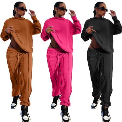 China WY03 warm QUICK DRY black/rose red/coffee plus size loose women Two-piece Hoodie ladies sports casual set for sale