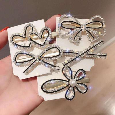 China RS173 Fashion Ins Girl Female Bangs Word Clip Bow Hairpin Rhinestone Pearl Girl Hair Accessories for sale