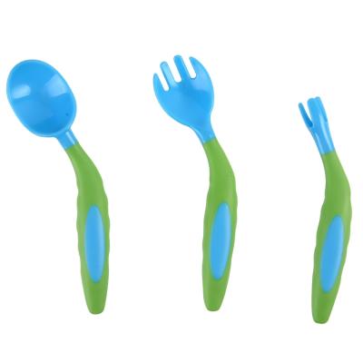 China BPA Free Baby Eco Friendly Wholesale Color Spoons Plastic Forks Set Feeding Learning Silicone Spoons and Fork With Box For Kids 3pcs for sale