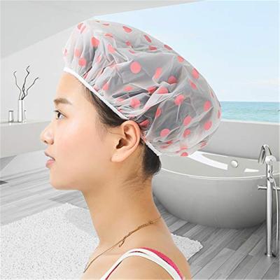 China Amazon Sustainable Hot Selling Shower Cap PEVA Disposable Plastic Shower Caps Custom Waterproof Women for sale