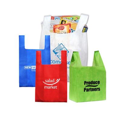 China Convenient Customized High Quality Reusable Eco-Friendly Nonwoven Vest Bags W Cut Nonwoven T Shirt Bag For Shopping for sale