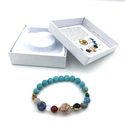 China Can be custum made factory supply handmade white gift box solar system planet natural stone bracelet for sale