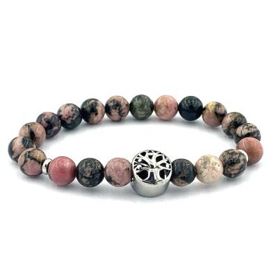 China Color preserving stailess steel bead tree if life center pearl fragrance amethyst stainless steel tree rose quartz Rhodonite Moss Agate Gemstone bracelet for sale