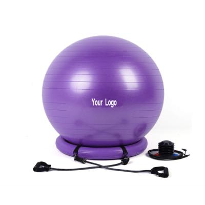 China Eco-friendly 65/75/85 cm Comfortable Gym Fitness Exercise PVC Yoga Ball With Resistance Bands Stability Ball Chair for sale