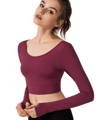 China Wholesale Breathable Sexy Tight Navel Crop Back Stretch Long Sleeve Yoga Top For Fitness Yoga for sale