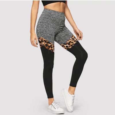 China Custom Fashion Custom Leopard Patchwork Gaiters Sport High Waisted Women Workout Sports Running Sporty Pants for sale