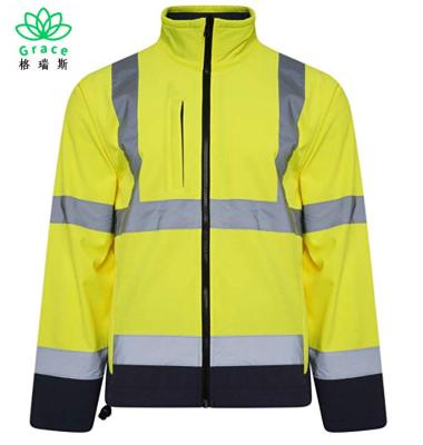 China Fluorescent Safety Work Softshell Jacket Vis High Viz Visibility Workwear Reflective Traffic Safety Softshell Jacket Hi for sale