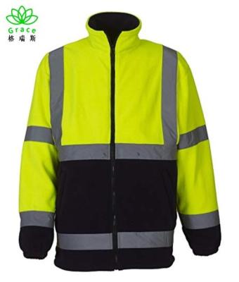 China Fluorescent Yellow Fleece Jacket EN ISO 20471 Safety Reflective Traffic Clothing for sale