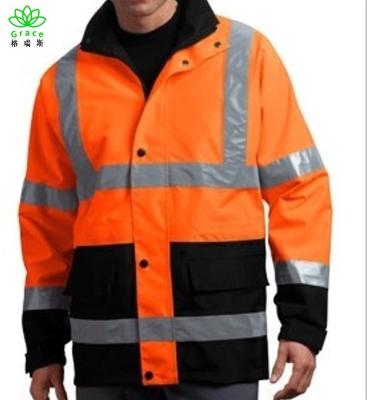 China High Warning Viz Visibility Jacket Long Parka Style Traffic Parka Jacket for sale