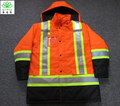 China Long Parka Jacket High Visibility Waterproof Reflective Safety Jacket for sale