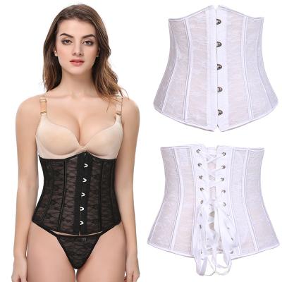 China Antibacterial custom plus size corsets and girdles shape sexy women see through lace corset top with T pants for sale