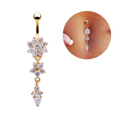 China FASHIONABLE Stainless Steel Belly Button Ring CZ Inlaid Navel Hanging Ring Body Piercing Jewelry for sale