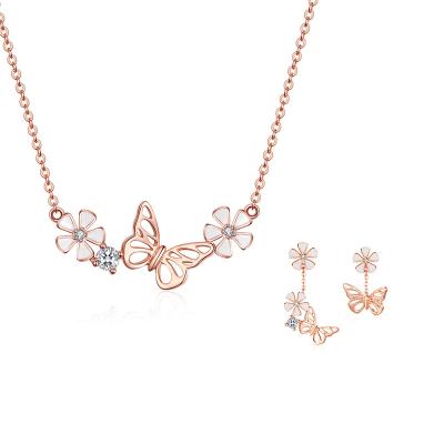 China Graceful Silver Design S925 Gold Plated Zircon Jewelry Set Women's Charming Butterfly Necklace Earrings for sale