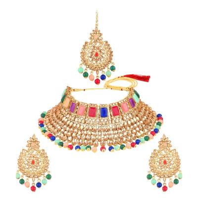 China Indian Multicolor Crystal Bride Jewelry Set For Women Handmade Finish Necklace for sale