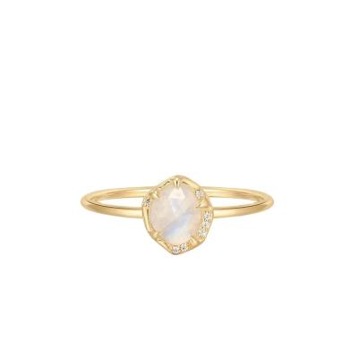 China Fashion 14K Pure Gold Ring Classic Jewelry Plated Moonstone Diamond Women for sale