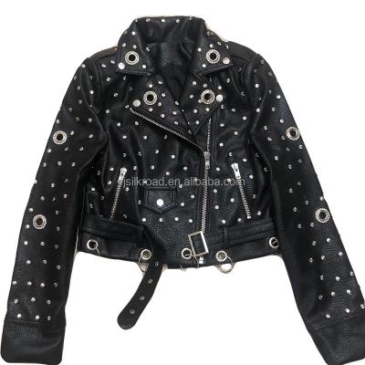 China Viable Motorcycle Women PU Faux Leather Jacket Black Studded Autumn Winter Streetwear Punk Moto Biker Outwear Coats for sale