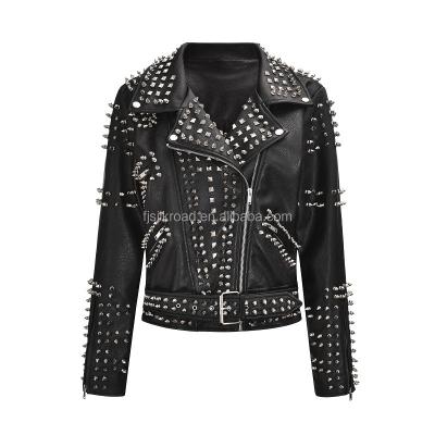 China Punk Studded Skull Patchwotk Streetwear Autumn Winter Outewear Leather Jacket Black Breathable Women Motorcycle Jackets Coats For Woman for sale