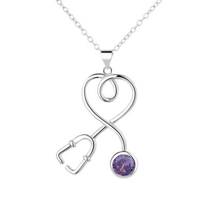 China Custom Vintage Stethoscope Alloy Stainless Steel Zirconia Pendant Necklace For Girl for sale