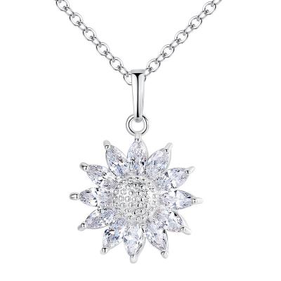 China Wholesale Custom Accessories Vintage Rose Gold Plated Zircon Sunflower Shape Pendant Necklace Gifts for sale