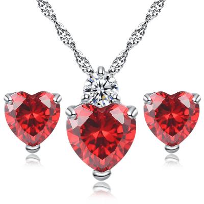 China Wholesale Vintage Crystal Stone Jewelry Set Cubic Zirconia Heart Necklace Earrings Shape Valentine's Day Gift for sale