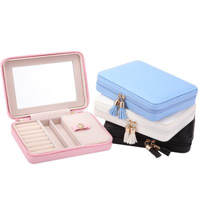 China Custom Logo Portable Small PU Leather Travel Leather Jewelry Box for sale