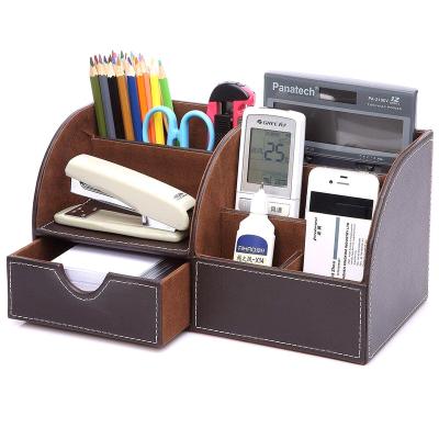 China Rectangular Desk Organizer Amazone Hot Selling PU Wire Mesh Office Home School Supplies Table Leather Hot Desk Decoration for sale