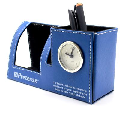 China Calendar Factory Clock Pen Holder Embossed Business Custom Leather Office PU Leather Pencil Holder for sale