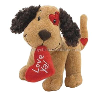 China Valentine Gift Valentine Design Plush Dog Toy With Red Heart Color Custom Brown Plush Toy Puppy for sale