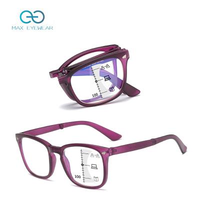 China Blue Light Blocking Fold Reading Glasses BX8082 Women Rectangle Progressive Plastic Folding Glasses for sale