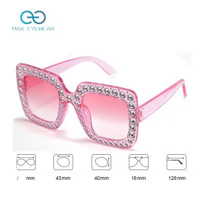 China Wholesale Cute Oversized Square Kids Sunglasses 2022 Rhinestone Pink Gradient Sun Glass Diamonds Kids Square Sunglasses SB1803 en venta