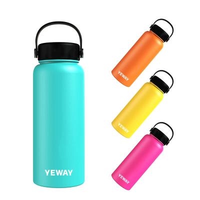 China YEWAY RTS 24oz 32oz 64oz Viable Wide Mouth BPA Free Straw Lid Double Wall Vacuum Insulated Stainless Steel Luxury Sports Water Bottle for sale