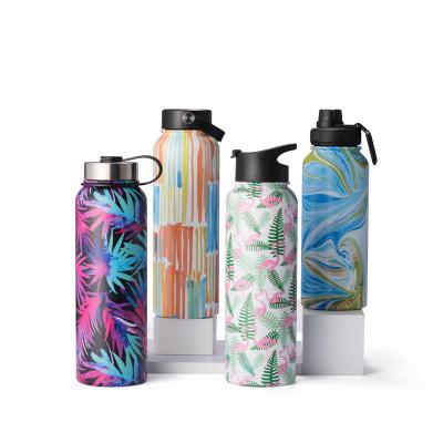 China Sustainable Water Transfer Painting Double Wall 304 Stainless Steel Vacuum Flask 32oz Insulated Water Bottle With Customized Logo for sale