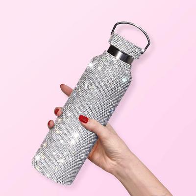 China MOQ 2pcs DIY Stainless Steel Viable Double Wall Insulated Vacuum Glitter Water Bottle Diamond Crystal Water Bottle for sale