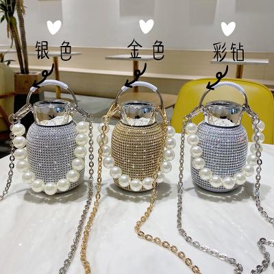 China Fashionable Girl's DIY Handle Crystal Rhinestone Diamond Bling Bling Stainless Steel Viable Creative Portable Vacuum Thermos Big Belly Bottle for sale