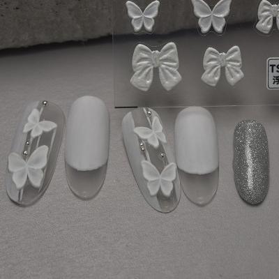 China Nail Beauty TS-408 Nail Stickers 2021 New Pretty Strong Adhesive Butterfly Embossed Nail Stickers 5d for sale