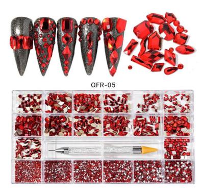 China 3d Nails 2021 New Double Head Diamond Red Crystal Nail Art Decoration Nails Dotting Pen Flat Rinestones Crystal For Nails for sale