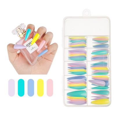 China French 100 Pcs 21 Colors Nails Full Stick Point Nail Patch Solid Color Fake Extended Press On Nails Tips Stiletto for sale