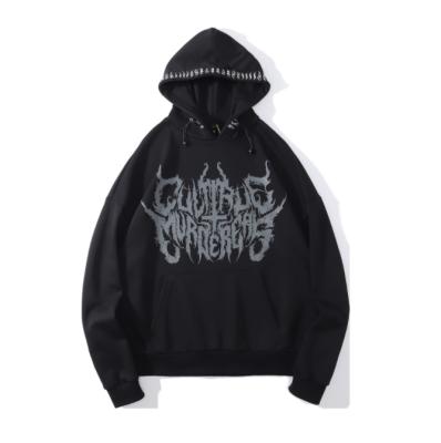 China OEM hot sale anti-pilling men's high street gothic letter printing casual sweatershirt black pullover hoodie for sale