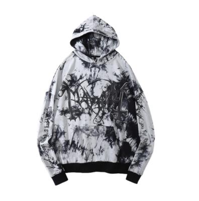 China Anti-pilling 2022 Men's Black High Street Tie Dye Pullover Hooded Loose Hoodies Unisex 100% Cotton for sale